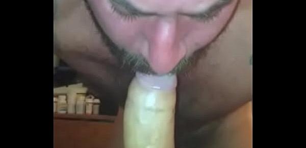  Sucking 9" Uncut White Cock -- With a face to protect it